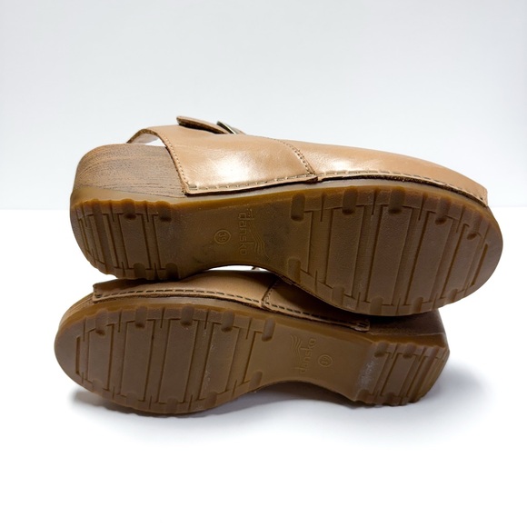 Dansko Tiana Brown Leather Wedge Buckle Strap Peep Toe Sandals - Picture 5 of 7